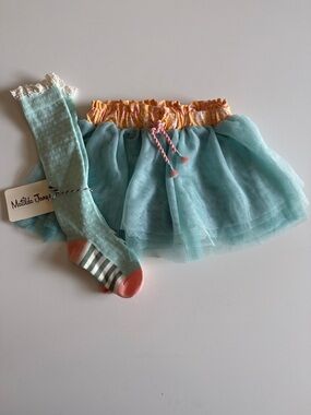 Matilda Jane Aqua MeTulle Skort with Yellow Floral Waistband and Aqua Knee Socks